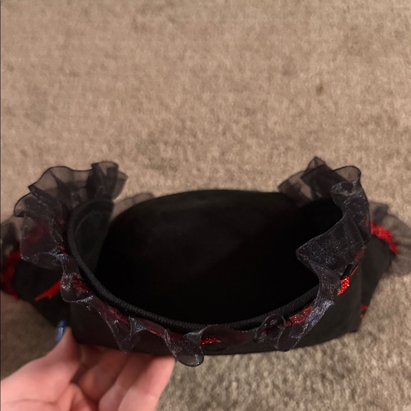 Black Tricorn Hat with Red Ribbon Trim - Picture 2 of 5